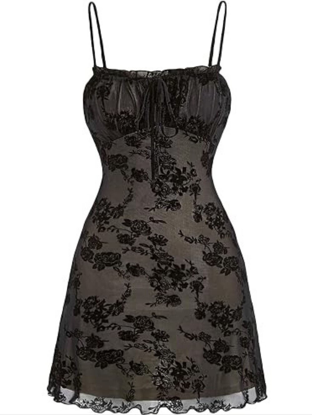 Whimsigoth Fairy Grunge Black Velvet Floral Mesh Milkmaid Mini Cami Dress Sz S